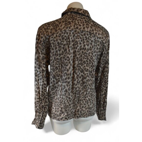 Splendid Leopard Print Blouse Fall 25 Button Front Long Sleeve Shirt Sz S - Picture 2 of 2